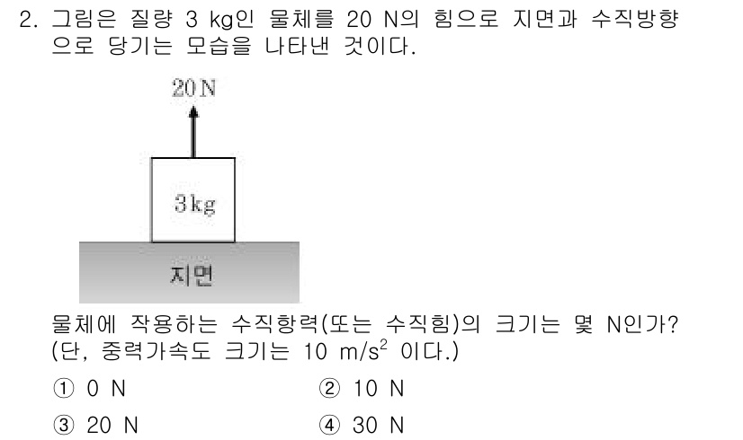 소방공무원(공개)_과학(구) 2018년 2번 - 물체에 작용하는 수직력은 질량과 중력 가속도의 곱으로 구합니다. 질량이 ... 에 관한 핵심 기출문제