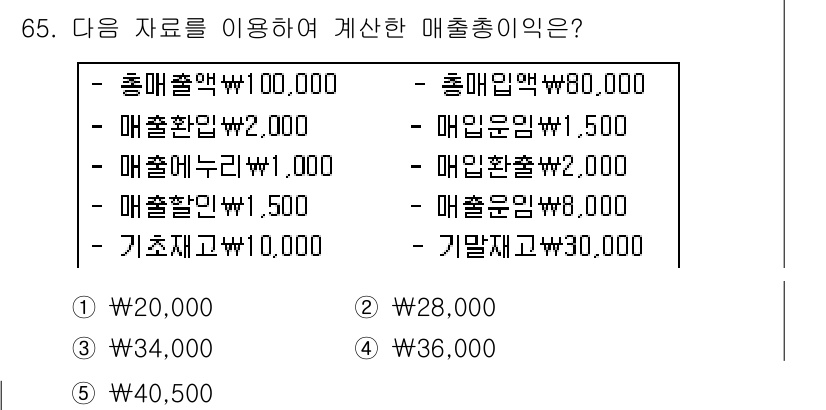 주택관리사보_1차 2019년 65번 - 매출총이익은 총매출액에서 매출원가와 매출관련 비용을 차감하여 계산합니다.... 에 관한 핵심 기출문제