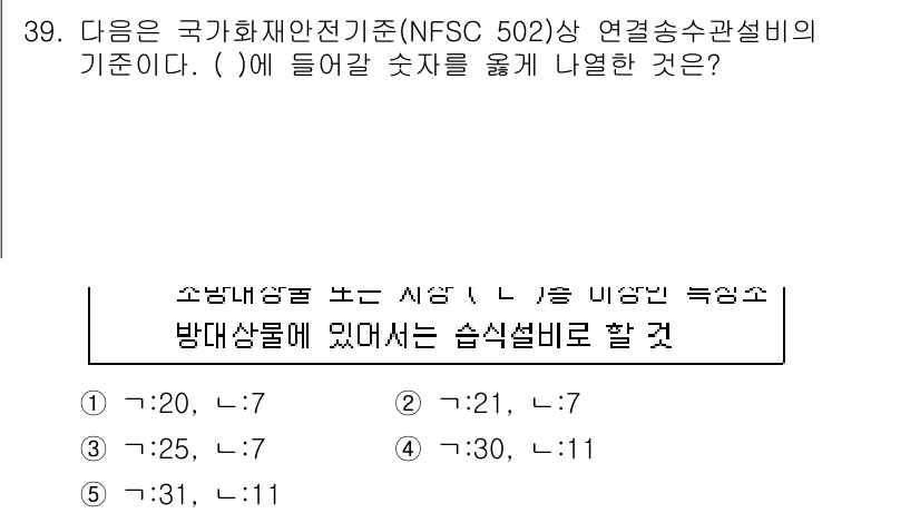 주택관리사보_2차 2019년 39번 - 정답 5번은 방대상물의 습식설비와 관련된 기준을 반영한 것입니다. NFS... 에 관한 핵심 기출문제