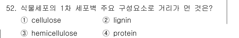 생물분류기사(동물) 2015년 52번 - 식물세포의 1차 세포벽은 주로 셀룰로스로 구성되어 있습니다. 셀룰로스는 ... 에 관한 핵심 기출문제