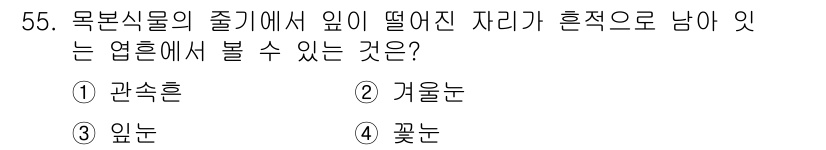 생물분류기사(동물) 2016년 55번 - . 과속흔  
과속흔은 목본식물의 줄기에서 떨어진 자리에서 남겨지는 흔적... 에 관한 핵심 기출문제