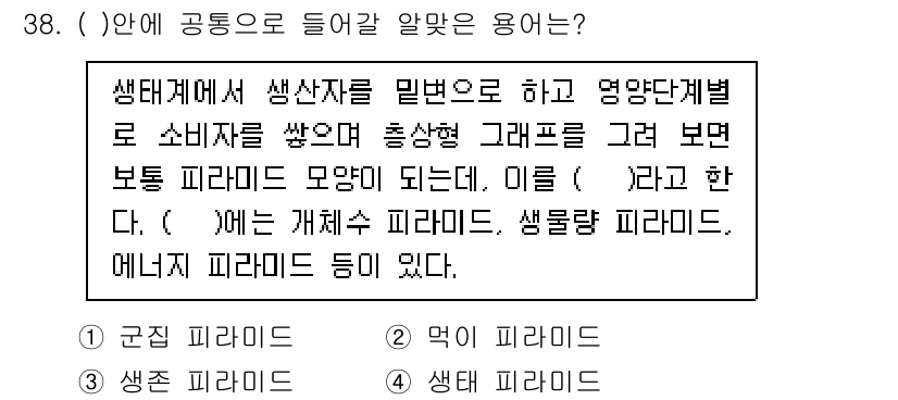 생물분류기사(동물) 2017년 38번 - 정답 4번은 생태계에서 생산자와 소비자의 관계를 나타내는 그래프가 보통 ... 에 관한 핵심 기출문제