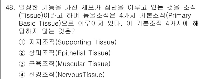 생물분류기사(동물) 2017년 48번 - 지지조직(Supporting Tissue)은 동물의 기본조직으로 분류되지... 에 관한 핵심 기출문제