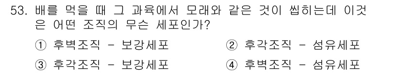 생물분류기사(동물) 2017년 53번 - . 후극조직 - 보강세포  
이 조직은 배를 먹을 때 모래와 같은 것을 ... 에 관한 핵심 기출문제