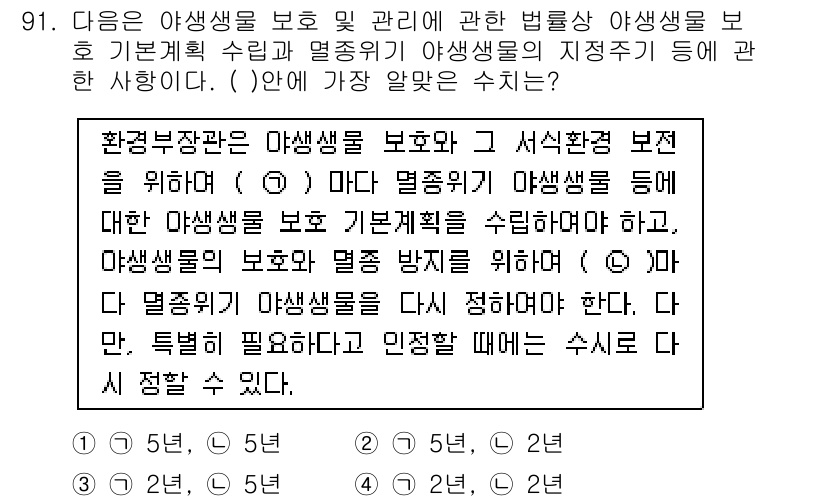 생물분류기사(동물) 2017년 91번 - 이는 야생생물 보호를 위한 법률 시스템이 생물 다양성과 서식지 보존을 강... 에 관한 핵심 기출문제