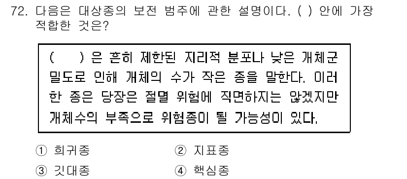 생물분류기사(식물) 2018년 72번 - . 

해설: 이 유형의 변별은 지리적 원인으로 인해 생김새나 환경적 요... 에 관한 핵심 기출문제