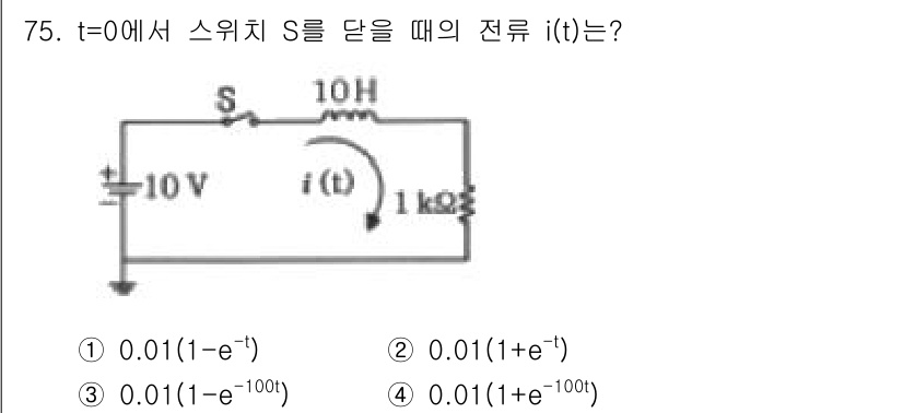 철도신호산업기사 2016년 75번 - 회로에서 S 스위치를 닫으면 RL 회로가 형성됩니다. 이때 전류는 지수 ... 에 관한 핵심 기출문제