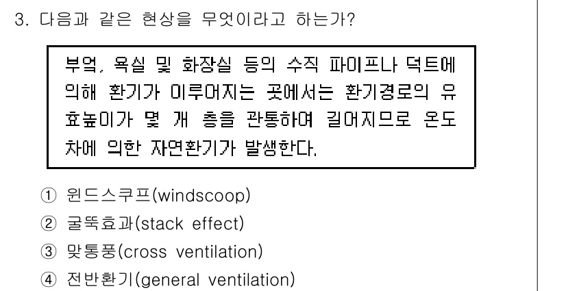 9급_지방직_공무원_건축계획 2016년 3번 - 구조물 내에서 발생하는 자연 환기를 유도하기 위해 성과괴나 수치적인 차이... 에 관한 핵심 기출문제