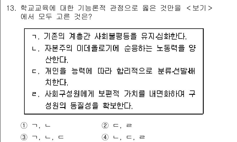 9급_지방직_공무원_교육학개론 2016년 13번 - 자본주의의 이데올로기에 순응하는 노동력을 망각하는 것은 교육의 본질적 기... 에 관한 핵심 기출문제