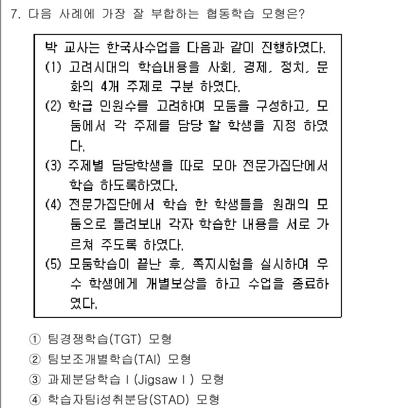 9급_지방직_공무원_교육학개론 2016년 7번 - 주제를 담당하는 학생들이 협력하여 문제를 해결하는 방식은 학습자의 주도적... 에 관한 핵심 기출문제