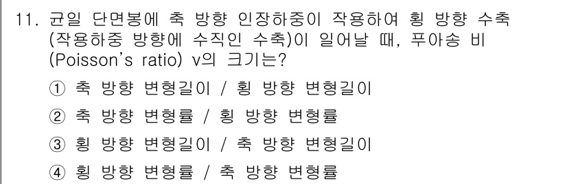 9급_지방직_공무원_기계설계 2015년 11번 - 문제에서 주어진 것은 곡면 단면도에 대한 변형률 관계입니다. 포아송 비(... 에 관한 핵심 기출문제