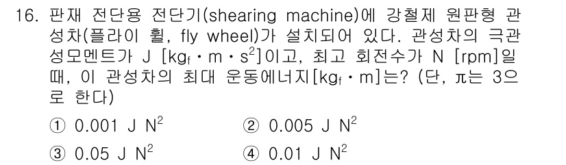 9급_지방직_공무원_기계설계 2015년 16번 - 주어진 문제에서 회전하는 원판의 관성모멘트를 고려해야 합니다. 최대 운동... 에 관한 핵심 기출문제
