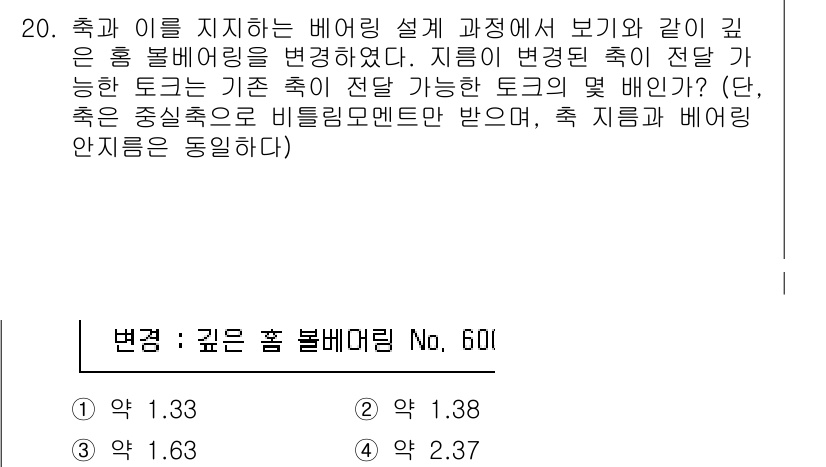9급_지방직_공무원_기계설계 2017년 20번 - 제공된 정보에 따르면, 깊은 볼베어링에서의 고정 조건과 베어링의 하중을 ... 에 관한 핵심 기출문제