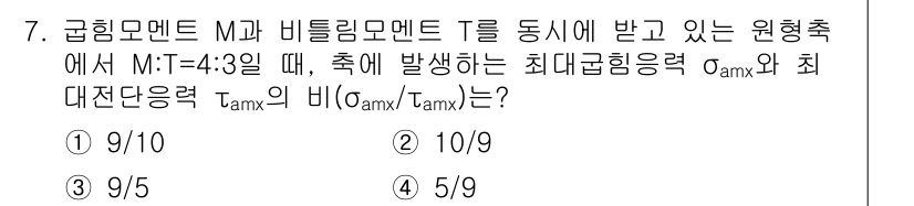 9급_지방직_공무원_기계설계 2017년 7번 - 비틀림 모멘트가 주어진 상태에서 원형 단면의 경우, 최대 응력은 모멘트와... 에 관한 핵심 기출문제