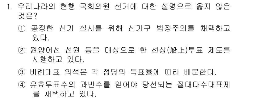 9급_지방직_공무원_사회 2019년 1번 - 유권자 수의 제약으로 인해 후보자가 제한된 경우가 아니라면, 전반적으로 ... 에 관한 핵심 기출문제