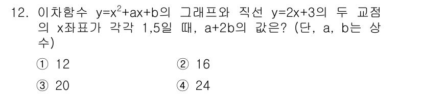 9급_지방직_공무원_수학 2018년 12번 - 주어진 두 함수의 그래프의 기울기가 1.5일 때, 포물선의 기울기를 구하... 에 관한 핵심 기출문제