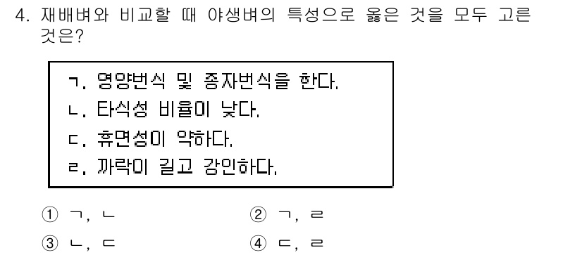 9급_지방직_공무원_식용작물 2017년 4번 - 올바른 선택지는 2번입니다. 재배버의 특징은 일반적으로 생장 속도가 빠르... 에 관한 핵심 기출문제