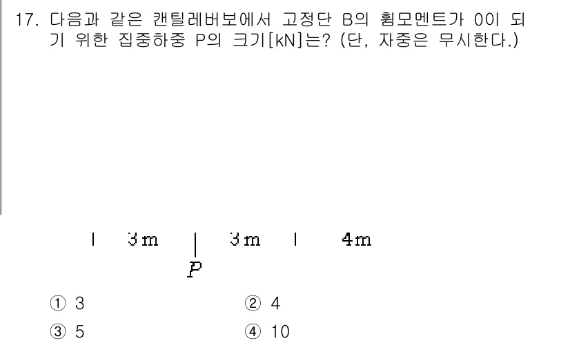 9급_지방직_공무원_응용역학개론 2015년 17번 - 고정단 B에서의 힘모멘트가 0이 되기 위해서는 P의 위치에서의 모멘트가 ... 에 관한 핵심 기출문제