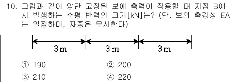 9급_지방직_공무원_응용역학개론 2016년 10번 - 주어진 문제는 지점 B에서 발생하는 수평 반력의 크기를 구하는 것입니다.... 에 관한 핵심 기출문제