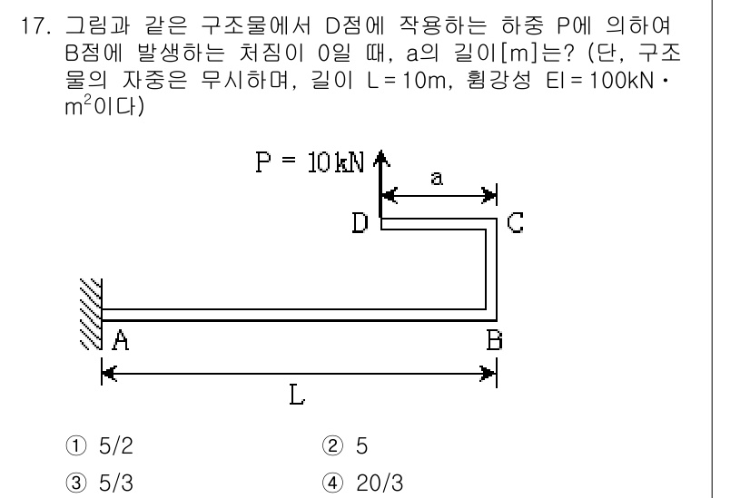 9급_지방직_공무원_응용역학개론 2017년 17번 - 구조물의 하중 P에 의해 발생하는 변위를 구하기 위해 베르누이 방정식과 ... 에 관한 핵심 기출문제