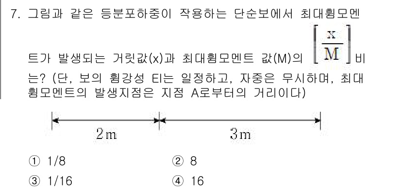 9급_지방직_공무원_응용역학개론 2019년 7번 - 주어진 문제에서 최대힘모멘트(M)는 거리(x)에 따라 비례 관계로 나타나... 에 관한 핵심 기출문제