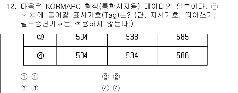 9급_지방직_공무원_자료조직개론 2015년 12번 - KORMARC 형식에서 필드명은 고정된 구조를 가지며, 각 필드의 내용이... 에 관한 핵심 기출문제