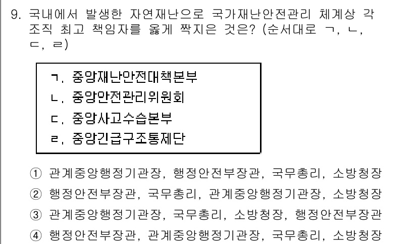 9급_지방직_공무원_재난관리론 2018년 9번 - 국가재난전략에서 각 조직의 최고 책임자를 모아 재난 관리를 총괄하는 위원... 에 관한 핵심 기출문제