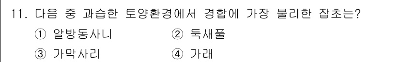 9급_지방직_공무원_재배학개론 2017년 11번 - 정답은 2번 독새풀입니다. 독새풀은 독성을 가진 잡초로, 농작물과 경쟁하... 에 관한 핵심 기출문제