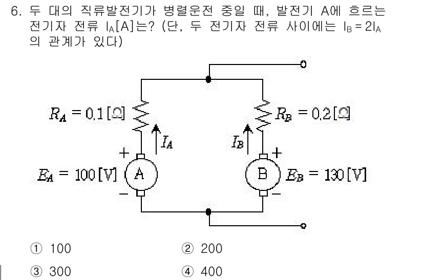 9급_지방직_공무원_전기기기 2017년 6번 - 전기기기 문제에서 전원 A의 전압은 E_A = I_A × R_A, 전원 ... 에 관한 핵심 기출문제