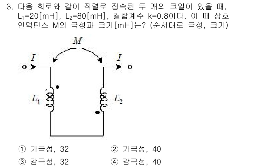 9급_지방직_공무원_전기이론 2016년 3번 - 주어진 문제는 병렬 회로의 등가 인덕턴스를 구하는 문제입니다. 두 개의 ... 에 관한 핵심 기출문제