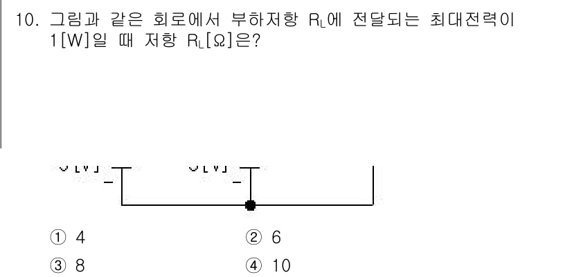 9급_지방직_공무원_전기이론 2017년 10번 - 문제에서 주어진 조건은 최대 전력이 전달될 때의 저항 값을 구하는 것입니... 에 관한 핵심 기출문제