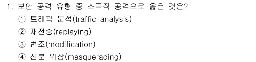 9급_지방직_공무원_정보보호론 2016년 1번 - 1. **정답: 1. 드래픽 분석 (traffic analysis)** ... 에 관한 핵심 기출문제