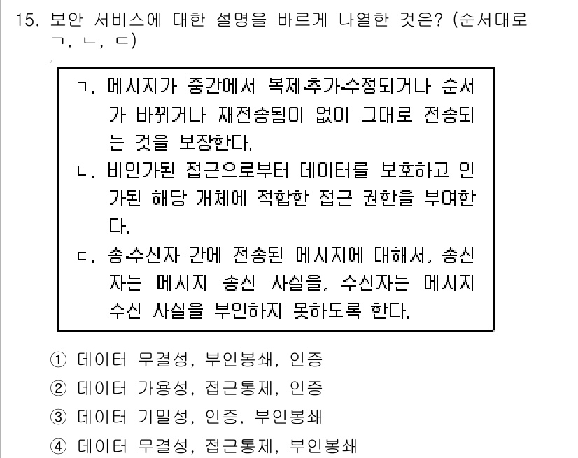 9급_지방직_공무원_정보보호론 2016년 15번 - 정답 4번은 송신자에게 데이터 전송을 위한 접근 권한이 없음을 설명합니다... 에 관한 핵심 기출문제