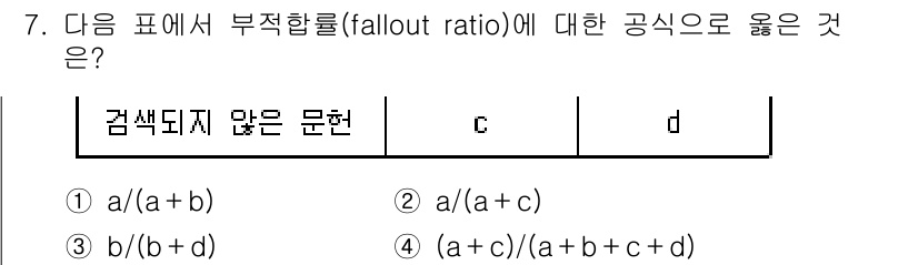 9급_지방직_공무원_정보봉사개론 2017년 7번 - 부적합율(fallout ratio)은 전체 샘플 중에서 잘못 분류된 샘플... 에 관한 핵심 기출문제