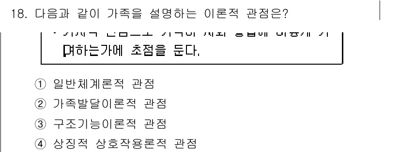 9급_지방직_공무원_지역사회간호학 2016년 18번 - . 구조기능이론적 관점

구조기능이론적 관점은 가족을 사회의 기본 단위로... 에 관한 핵심 기출문제