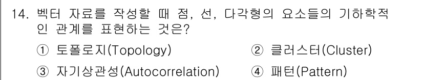 9급_지방직_공무원_지적전산학개론 2016년 14번 - 정답은 1번 토폴로지(Topology)입니다. 토폴로지는 공간의 형태와 ... 에 관한 핵심 기출문제