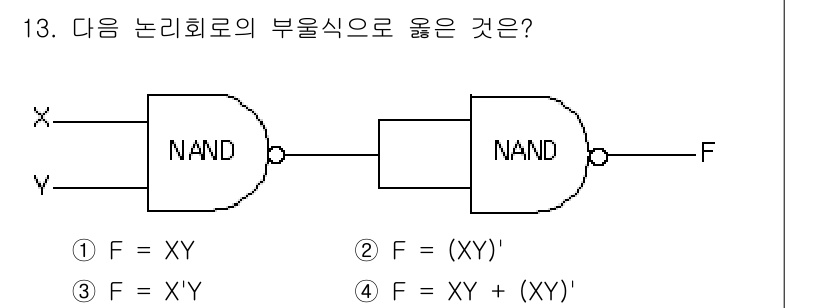 9급_지방직_공무원_컴퓨터일반 2015년 13번 - 주어진 논리 회로는 NAND 게이트 두 개로 구성되어 있습니다. 첫 번째... 에 관한 핵심 기출문제