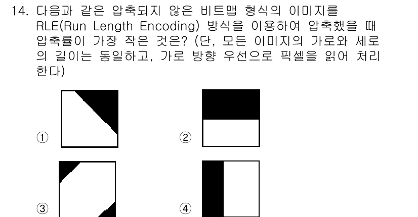 9급_지방직_공무원_컴퓨터일반 2019년 14번 - 압축에서 RLE(Run Length Encoding) 방식은 동일한 색상... 에 관한 핵심 기출문제