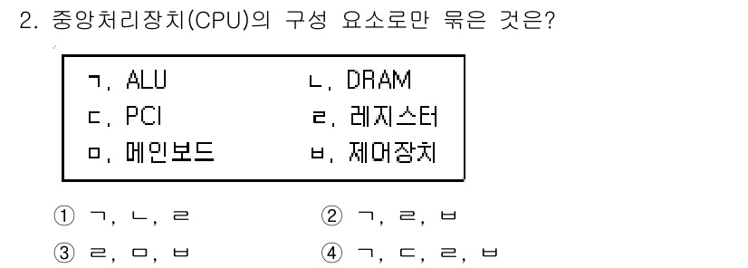 9급_지방직_공무원_컴퓨터일반 2019년 2번 - 중앙처리장치(CPU)의 구성 요소에는 ALU, 레지스터, 메인보드가 포함... 에 관한 핵심 기출문제