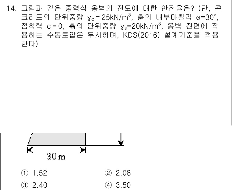 9급_지방직_공무원_토목설계 2019년 14번 - 주어진 문제는 유효 지압을 계산하는 문제로, 주어진 단위 중량과 각도를 ... 에 관한 핵심 기출문제