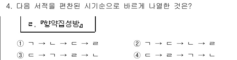 9급_지방직_공무원_한국사 2019년 4번 - 정답 4번은 "망국침략의 밥"으로 편찬된 시기순서에서 3개의 아이템이 "... 에 관한 핵심 기출문제