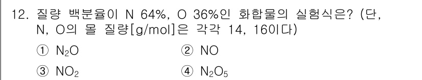 9급_지방직_공무원_화학 2016년 12번 - 해당 자격증의 핵심 개념을 묻는 객관식 문제