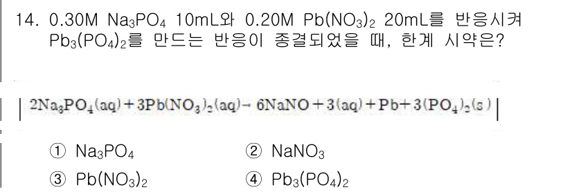 9급_지방직_공무원_화학 2018년 14번 - 이번 문제에서 Pb(NO₃)₂와 Na₃PO₄의 반응 시, Pb₃(PO₄)... 에 관한 핵심 기출문제