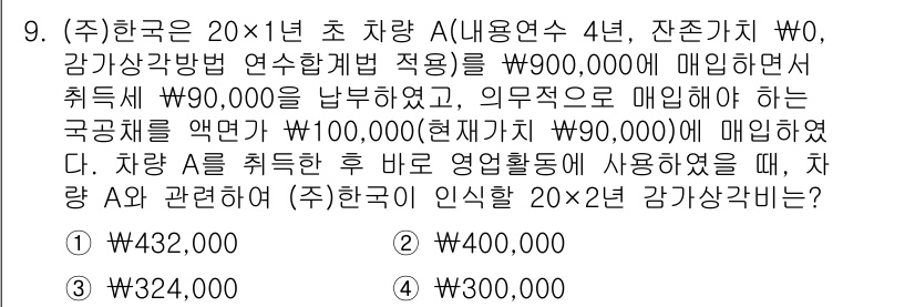 9급_지방직_공무원_회계학 2019년 9번 - 가산방법에 따라 자산의 취득가액은 차량 A의 구입가격에 매입세액을 포함하... 에 관한 핵심 기출문제