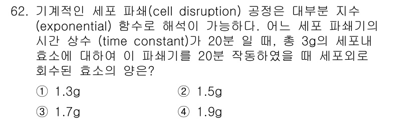 바이오화학제품제조기사 2015년 62번 - 해당 자격증의 핵심 개념을 묻는 객관식 문제
