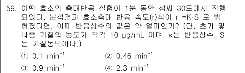 바이오화학제품제조기사 2016년 59번 - 이 문제는 효소 촉매 반응의 속도와 보조인자의 농도에 관련된 것입니다. ... 에 관한 핵심 기출문제
