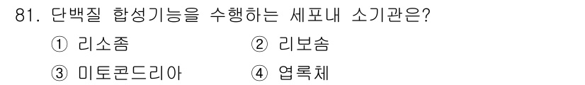 바이오화학제품제조기사 2016년 81번 - 정답은 2. 리복솜입니다. 리복솜은 단백질 합성을 위한 주요 세포 소기관... 에 관한 핵심 기출문제
