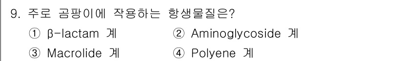 바이오화학제품제조기사 2016년 9번 - 주로 곰팡이에 작용하는 항생물질은 **Aminoglycoside 계**입... 에 관한 핵심 기출문제