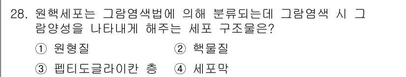 바이오화학제품제조기사 2017년 28번 - 펩타이드골라칸은 세포의 색소에 영향을 주며, 특히 그람염색 시 그람양성을... 에 관한 핵심 기출문제