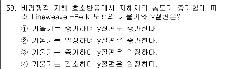 바이오화학제품제조기사 2017년 58번 - . 기울기는 증가하며 y절편도 증가한다.

**핵심 해설:** Linew... 에 관한 핵심 기출문제